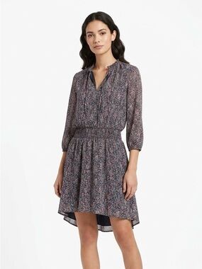 Mercantile, Floral Smocked-Waist Mini Dress in Navy - S